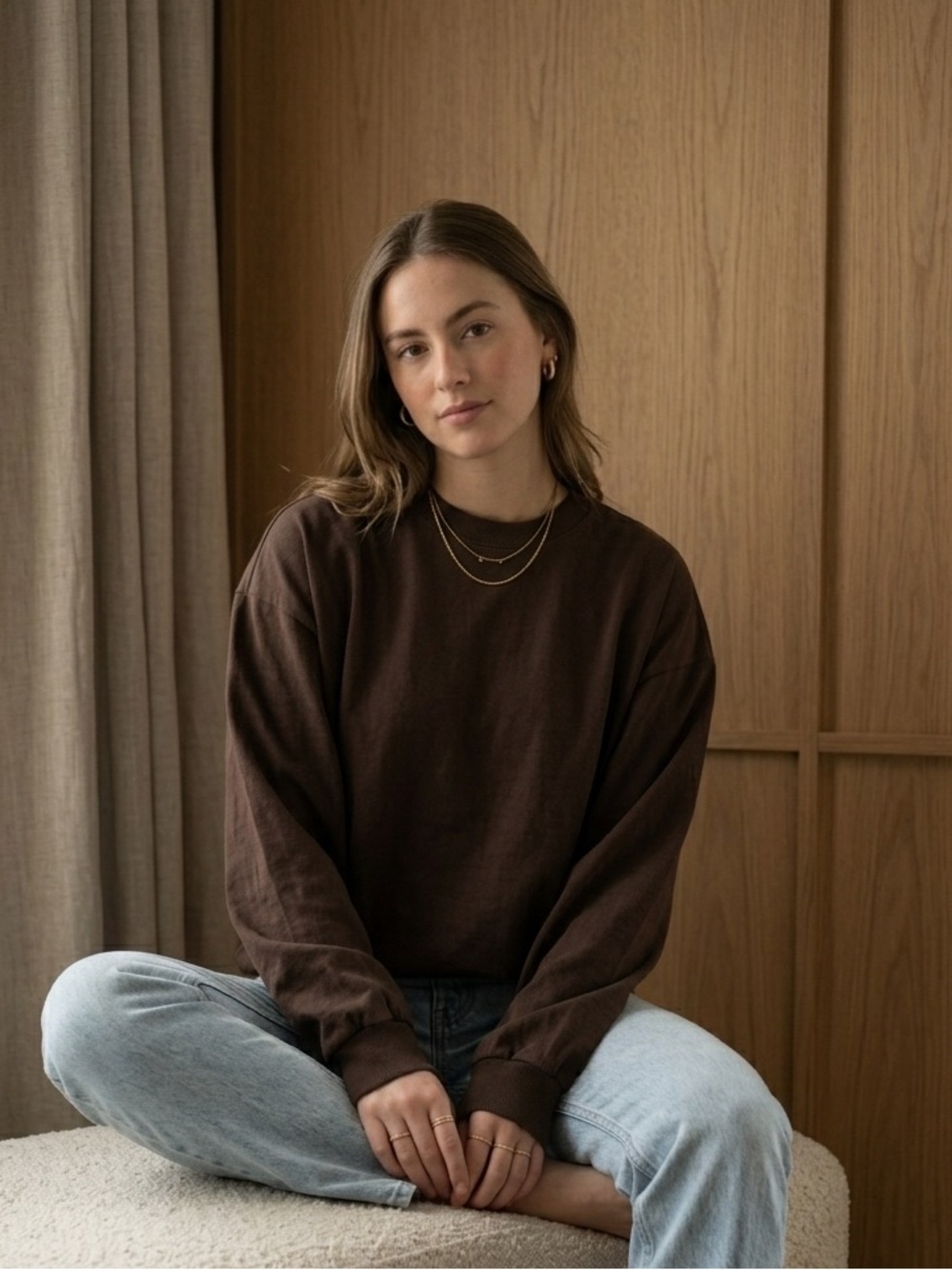 NWT SKIMS Heavy Cotton Jersey Oversized Long Sleeve T-Shirt Espresso XXS-M - Picture 6 of 8